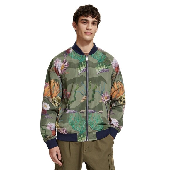 Scotch & Soda Men's Sea Life Printed Reversible Bomber Jacket, Navy Blue, S - Picture 1 of 5